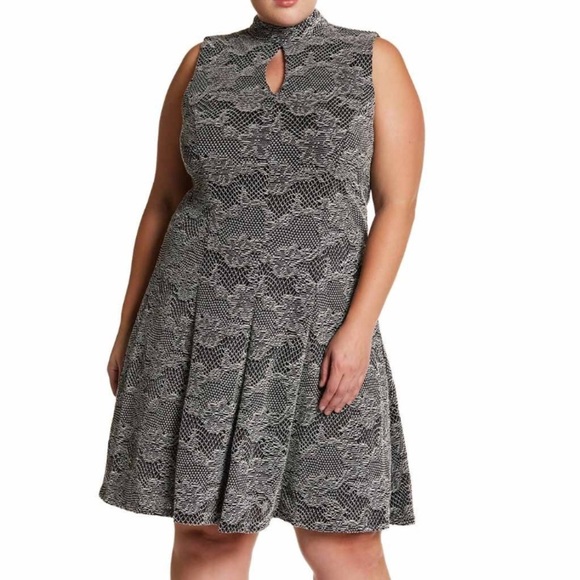 Sharagano Dresses & Skirts - New Sharagano sleeveless Grey Black Party Dress Short Flare 16W Plus Cut Out